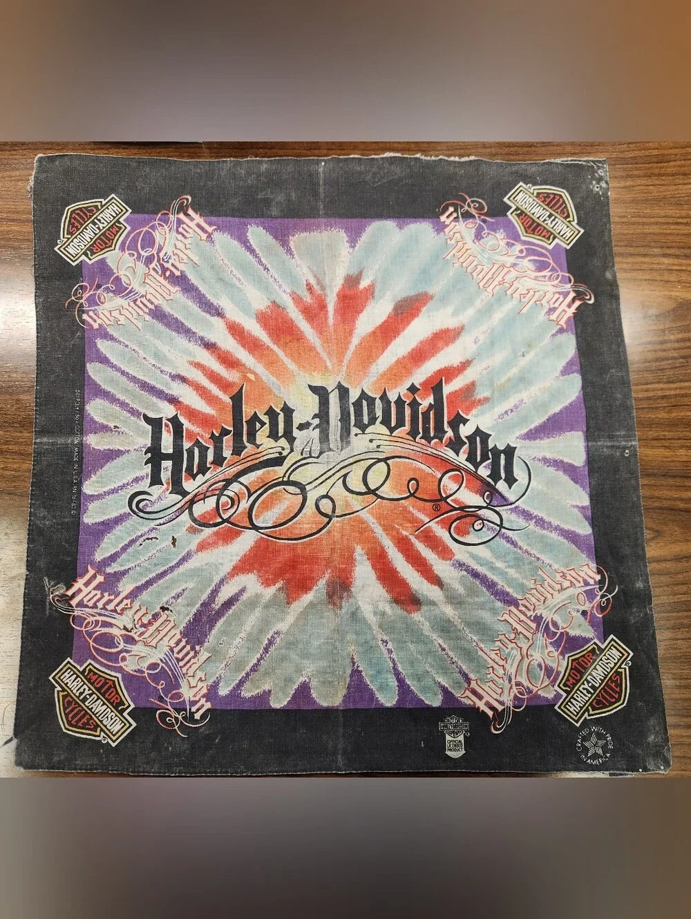 Vintage Harley-Davidson Tie-Dye Sunburst Logo Bandana